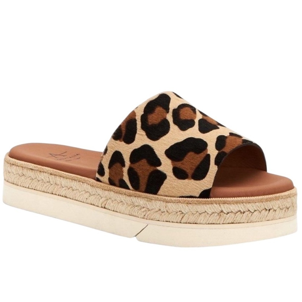 Aquatalia Leopard Print Slide Sandals in Tan, Brown, Black